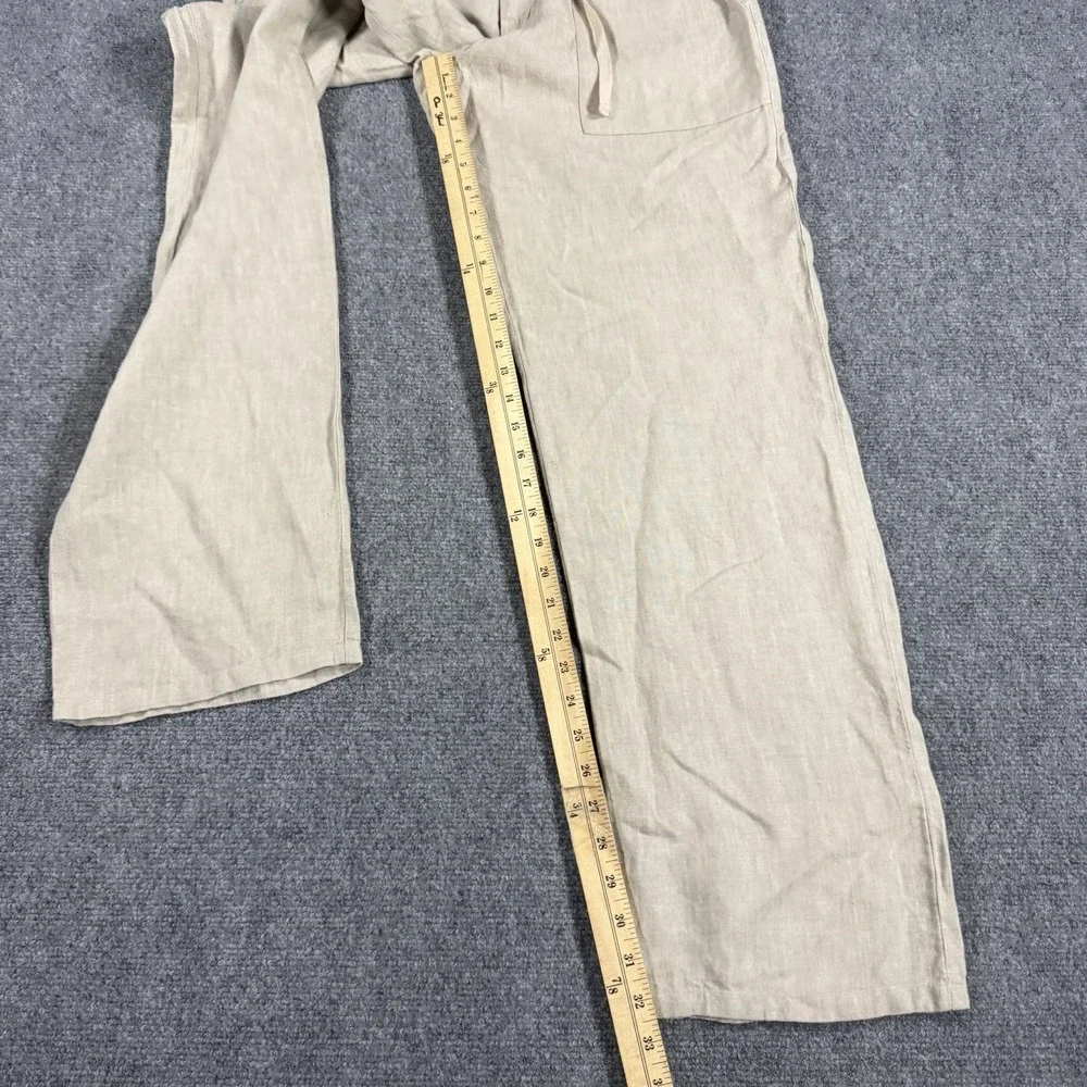 Madda Fella Linen Pants Mens Medium Beige Drawstring Beach Tropical Resort